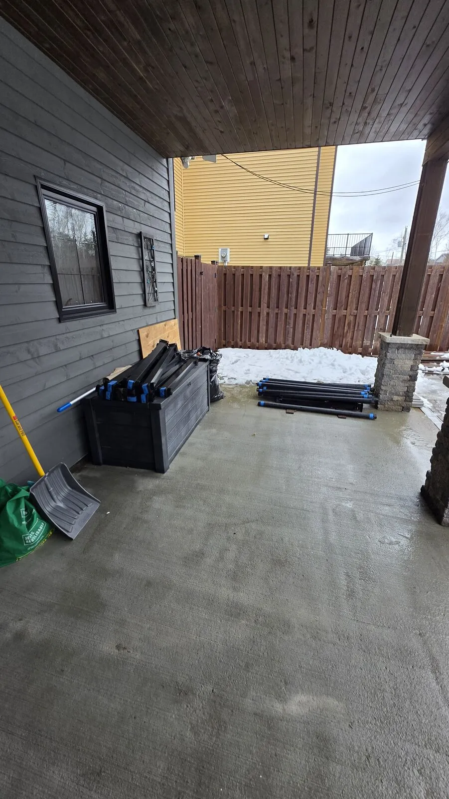 Backyard sauna under the covered patio — before (2)