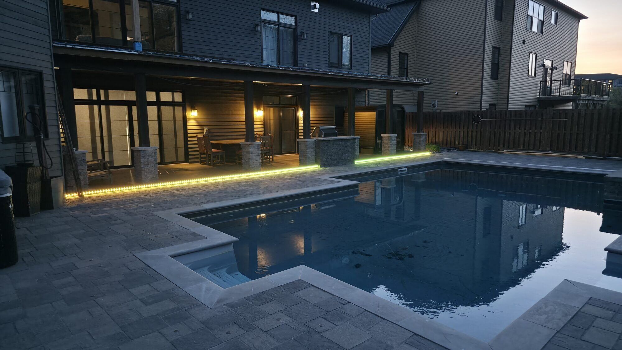 Pool patio at dusk