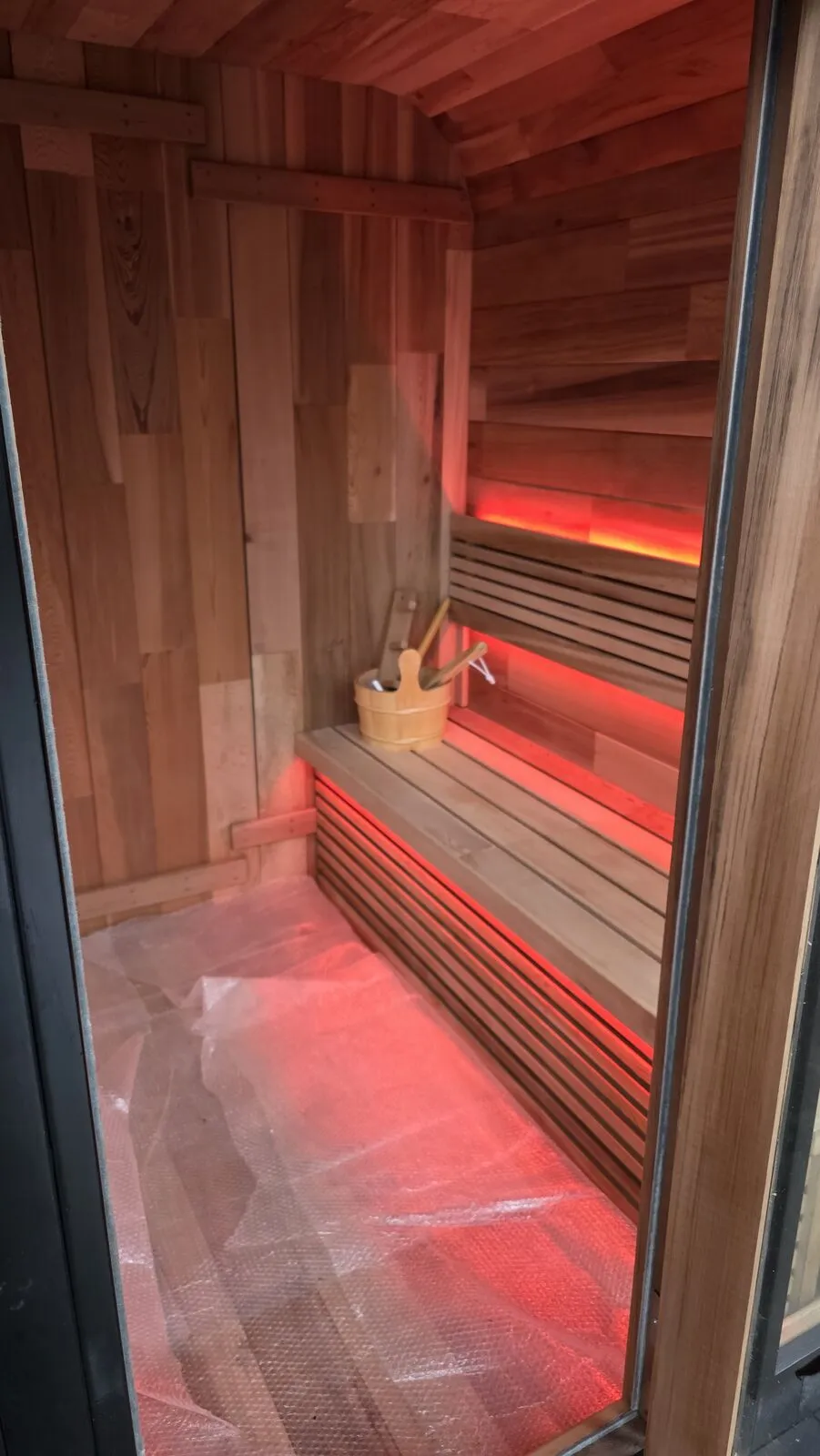 Backyard sauna under the covered patio — work in progress (4)